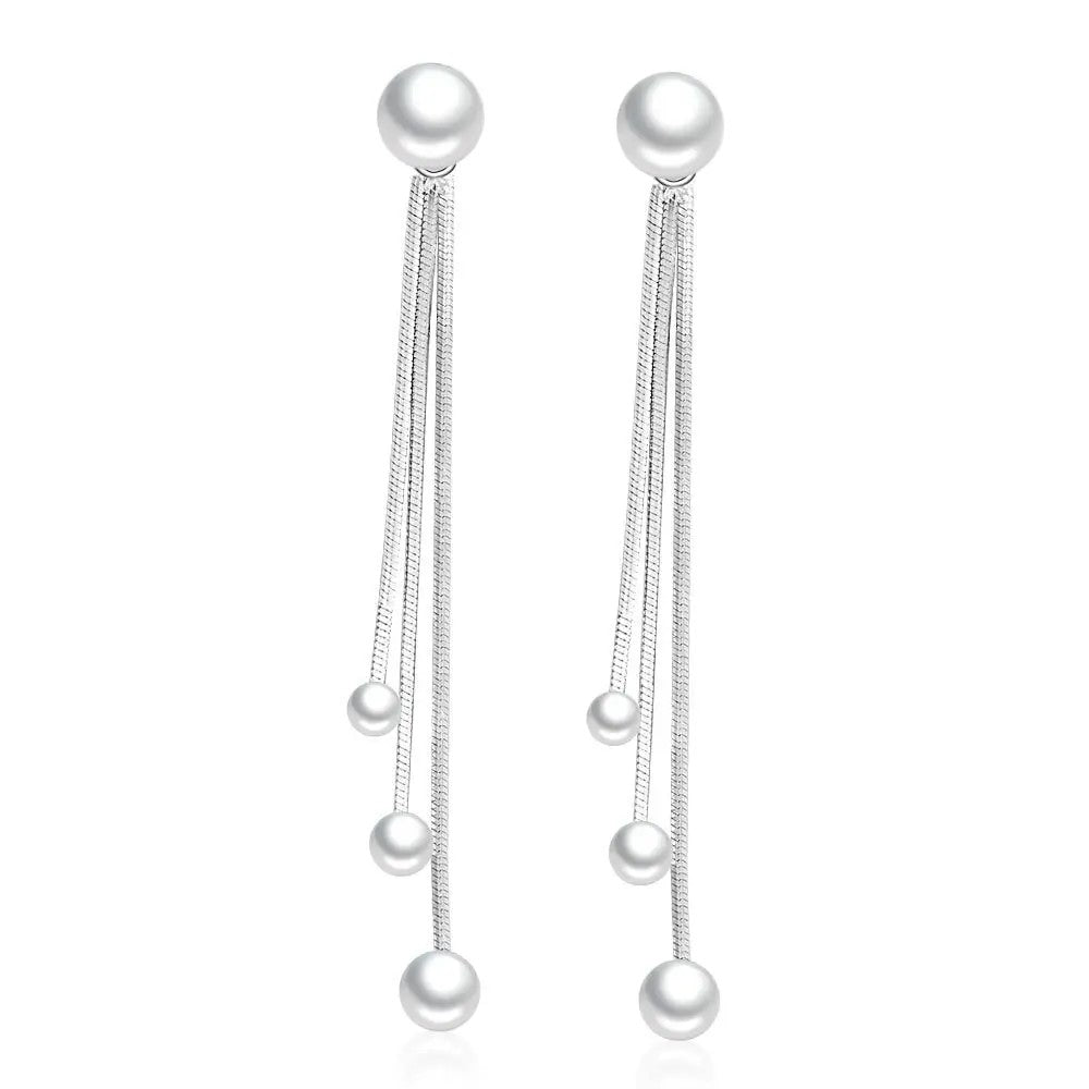 Triple Strand Pearl Tassel Earrings