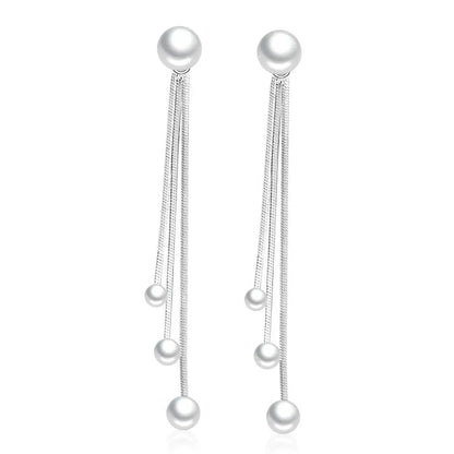 Triple Strand Pearl Tassel Earrings