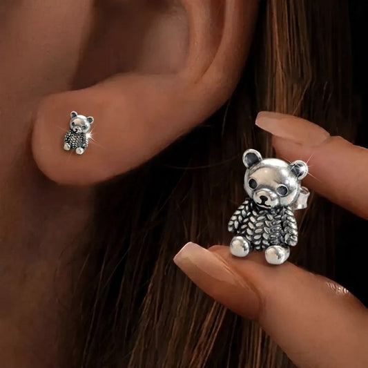 Textured Bear Stud Earrings