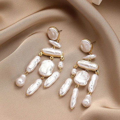 Gold-Tone Irregular Pearl Drop Earrings