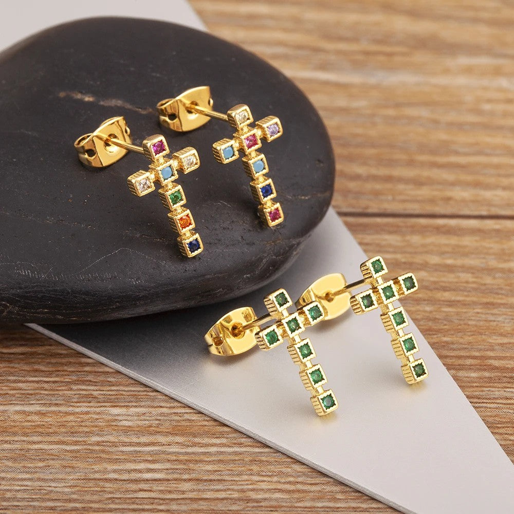 Colorful Cross Drop Earrings