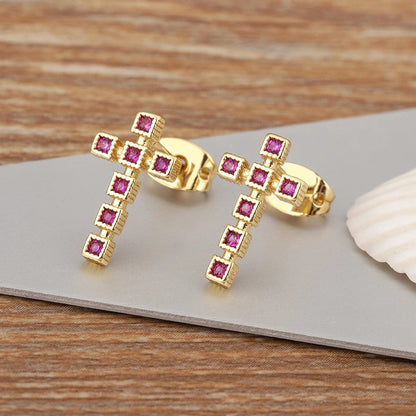 Colorful Cross Drop Earrings