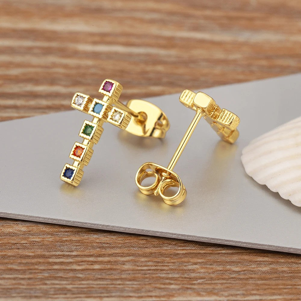 Colorful Cross Drop Earrings