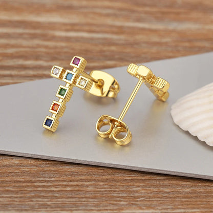 Colorful Cross Drop Earrings