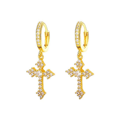 Pave Cross Huggie Earrings