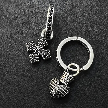 Heart & Cross Asymmetric Hoop Earrings