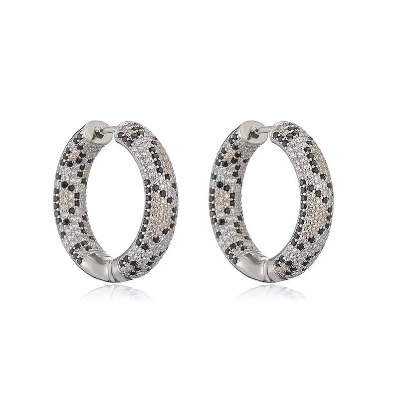 Paved Leopard Hoop Earrings