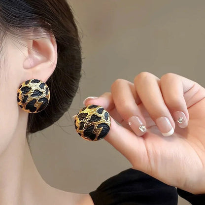 Leopard Print Round Stud Earrings
