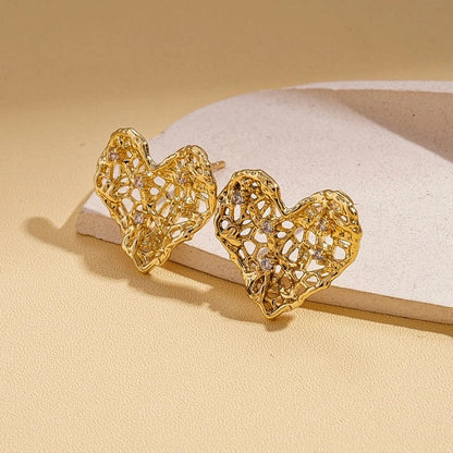 Zircon Heart Mesh Stud Earrings