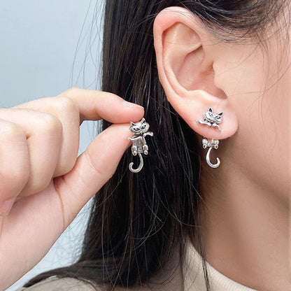 Curved Tail Cat Stud Earrings