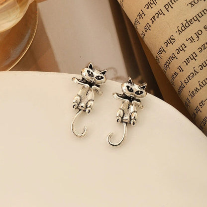 Curved Tail Cat Stud Earrings