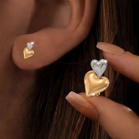 Two-Tone Heart Stud Earrings