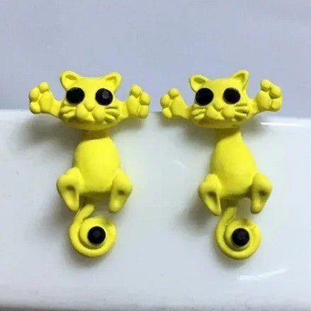 Climbing Blue Cat Stud Earrings