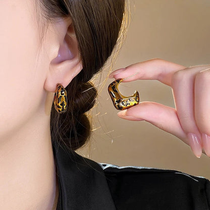 Leopard Square Hoop Earrings