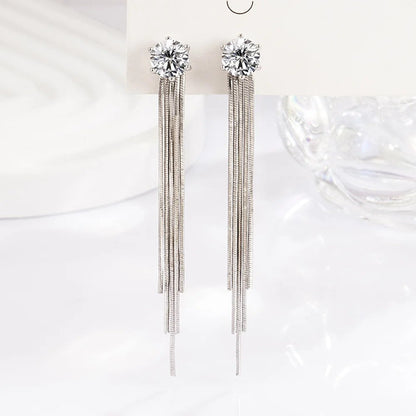 Crystal Tassel Clip Earrings