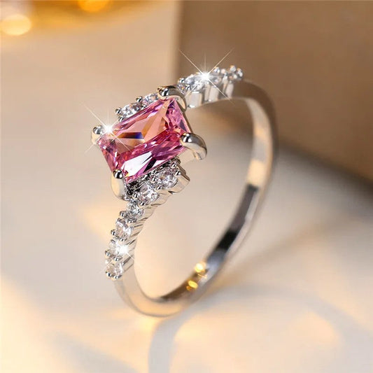Pink Square Zircon Ring