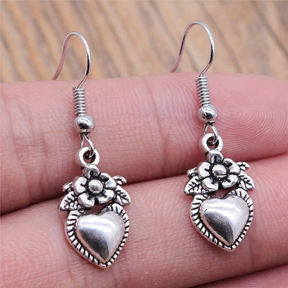 Floral Heart Drop Earrings