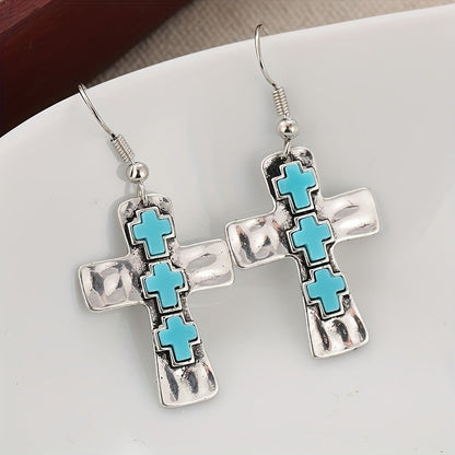 Turquoise Cross Drop Earrings