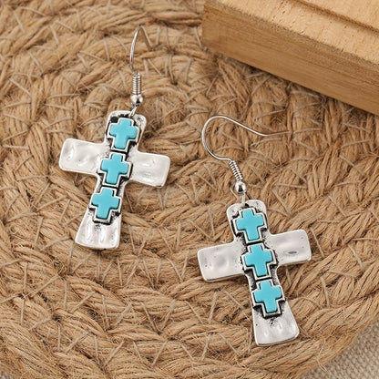 Turquoise Cross Drop Earrings
