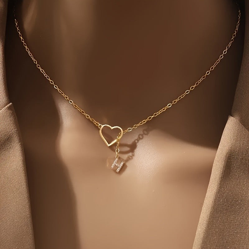 White Open Heart Initial Necklace