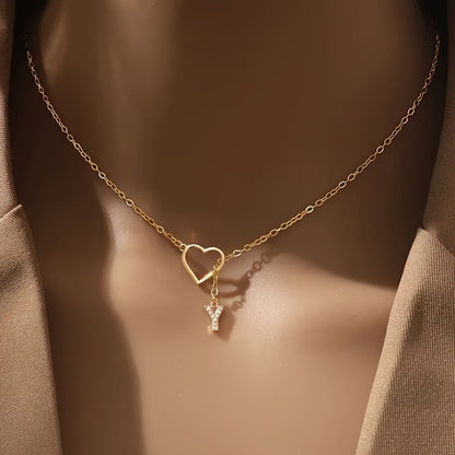 White Open Heart Initial Necklace