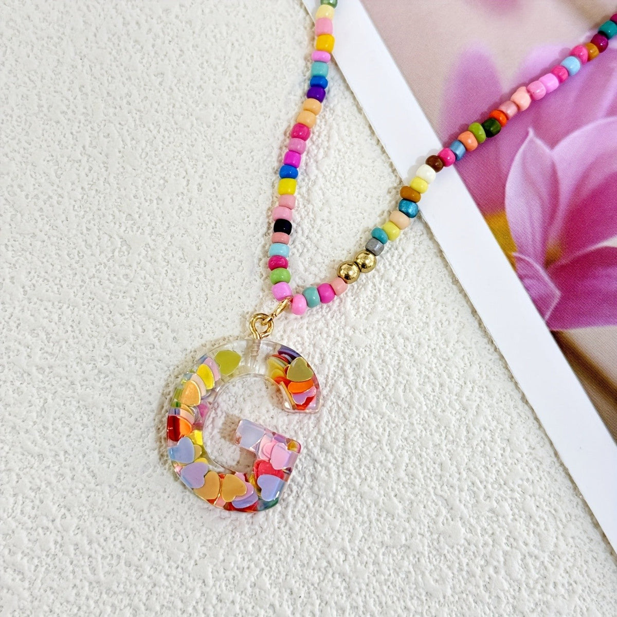 Colorful Heart Confetti Letter Necklace