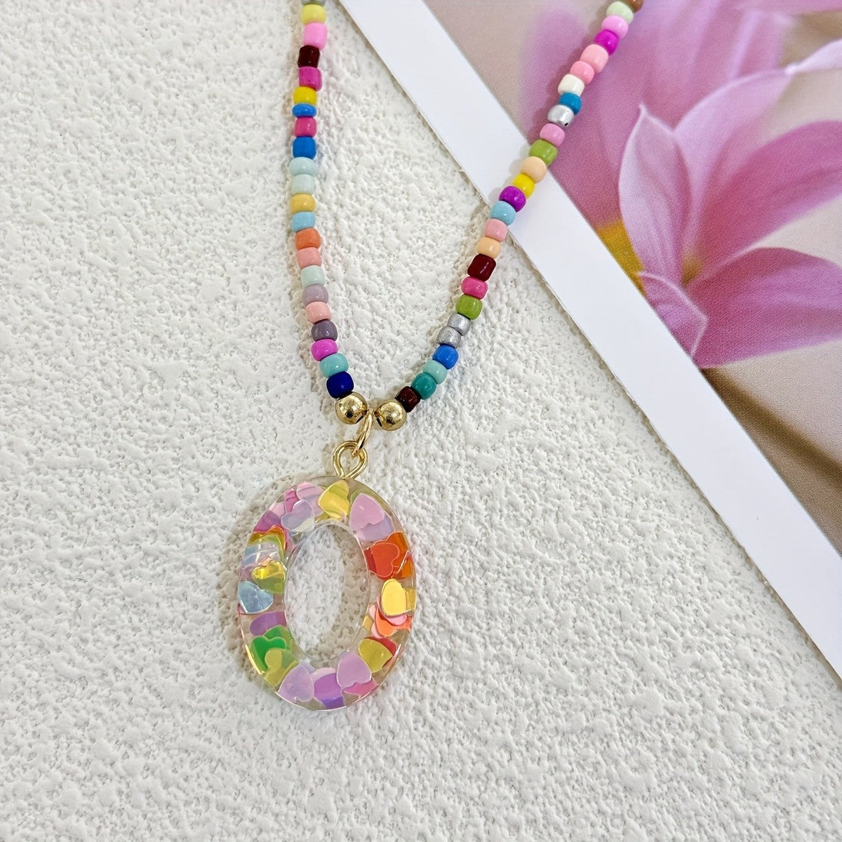 Colorful Heart Confetti Letter Necklace