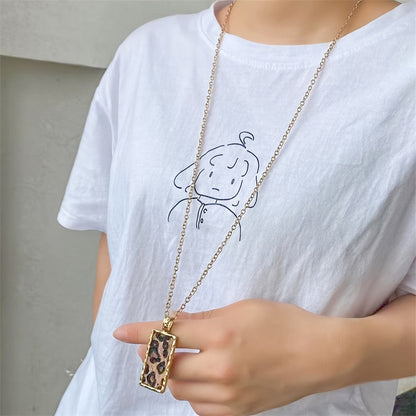 Leopard Print Rectangle Necklace 14k