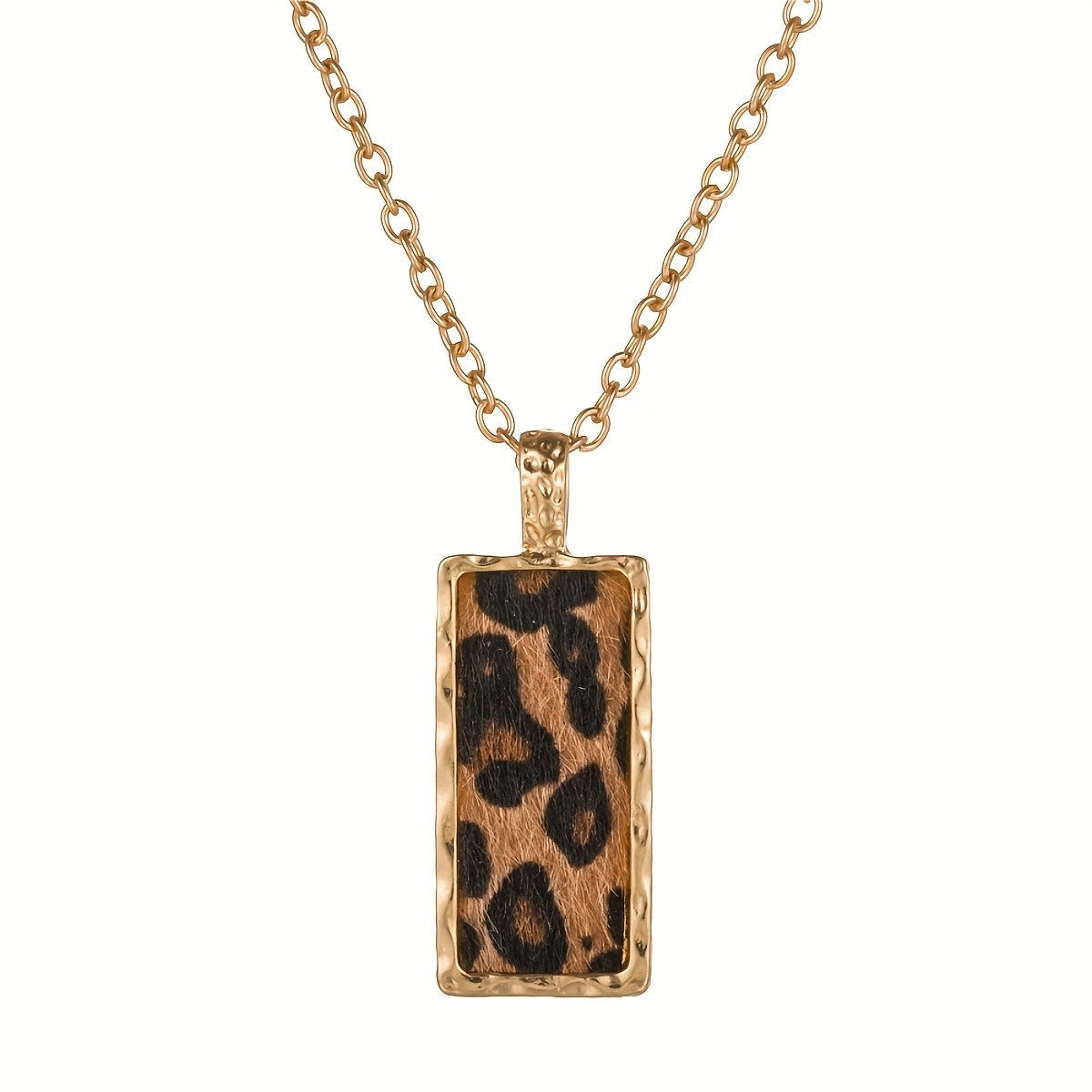 Leopard Print Rectangle Necklace 14k