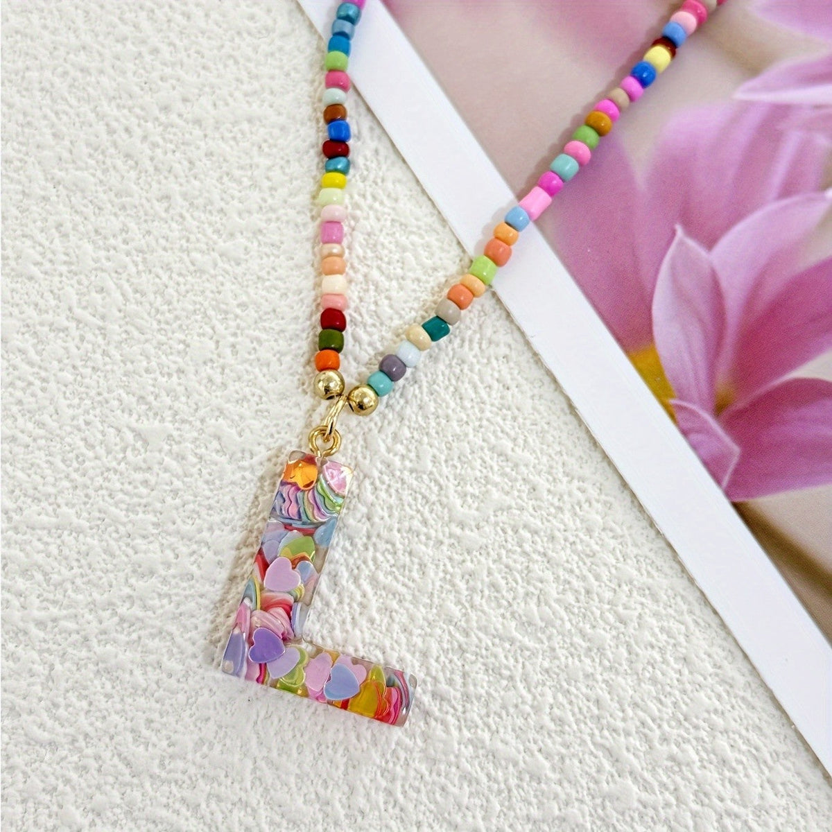 Colorful Heart Resin Letter Necklace