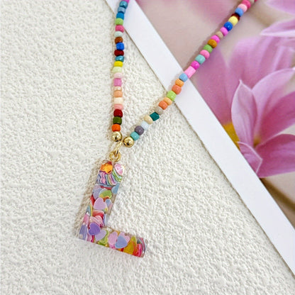 Colorful Heart Resin Letter Necklace