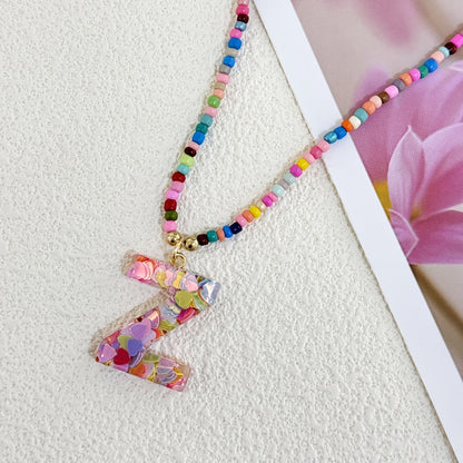 Colorful Heart Resin Letter Necklace
