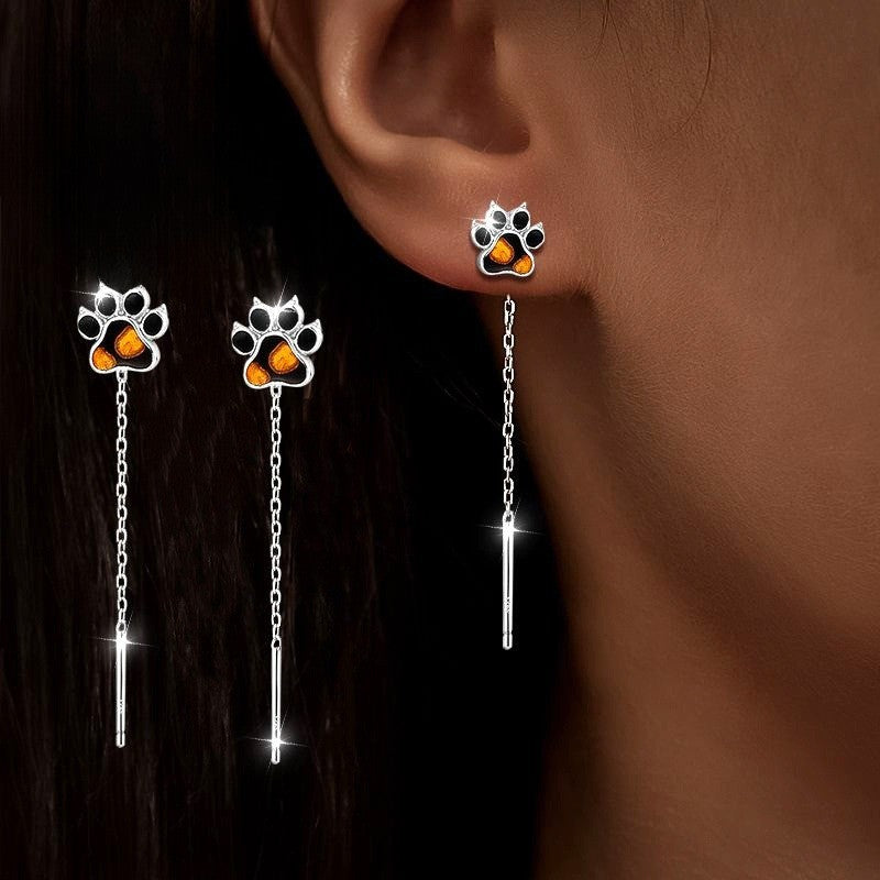 Amber Paw Print Threader Earrings