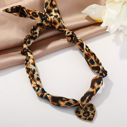Leopard Print Heart Scarf Necklace