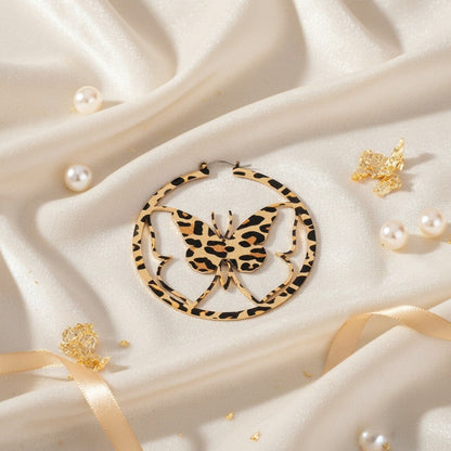 Leopard Butterfly Hoop Earrings