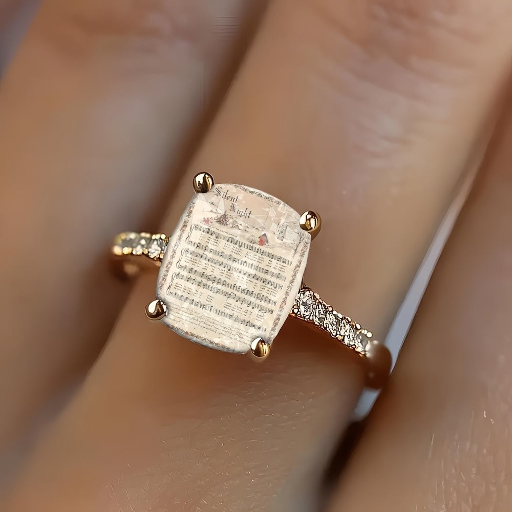 Silent Night Music Sheet Square Ring