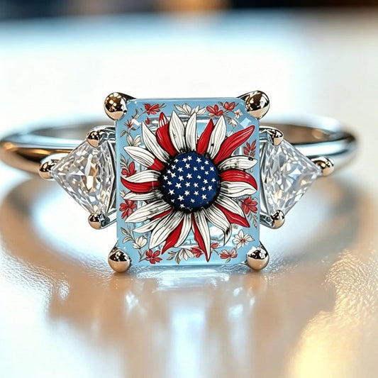 Patriotic Daisy Square Ring
