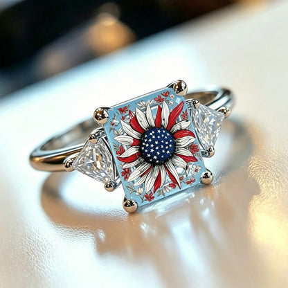 Patriotic Daisy Square Ring