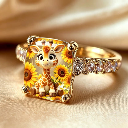 Giraffe Sunflower Crystal Ring