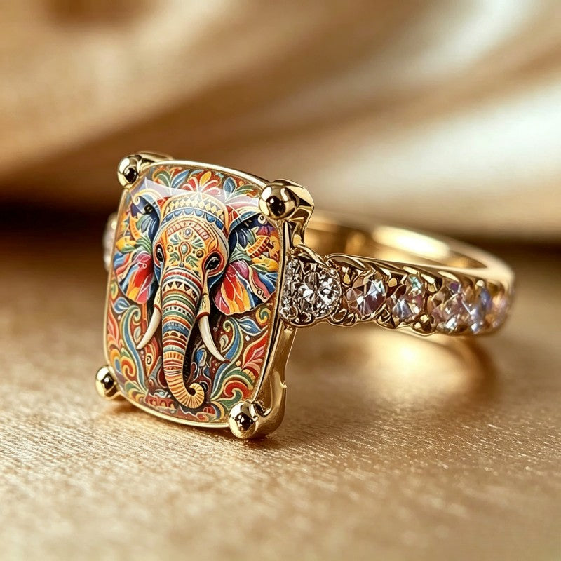Colorful Elephant Square Ring
