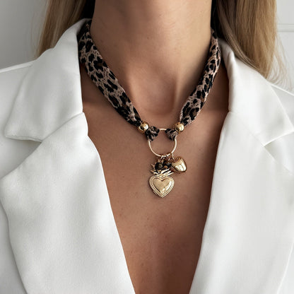 Leopard Print Heart Choker