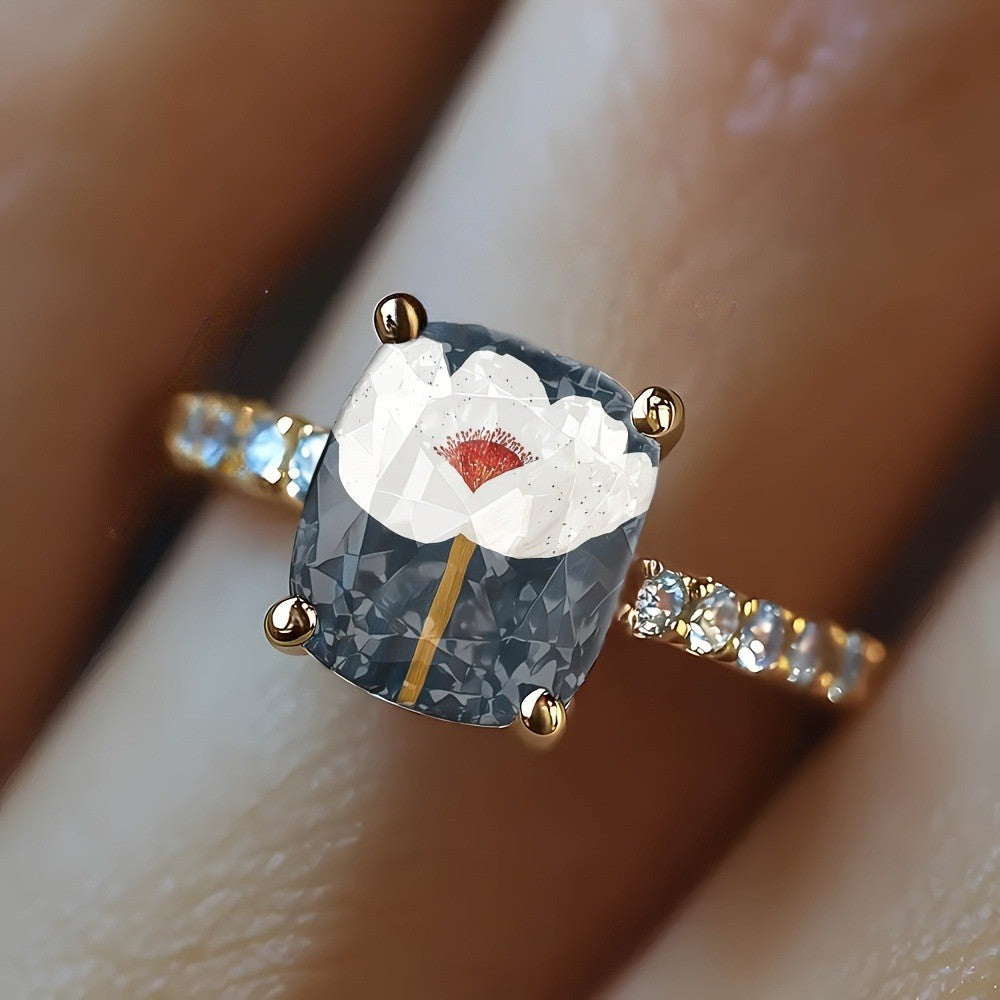 White Flower Square Statement Ring