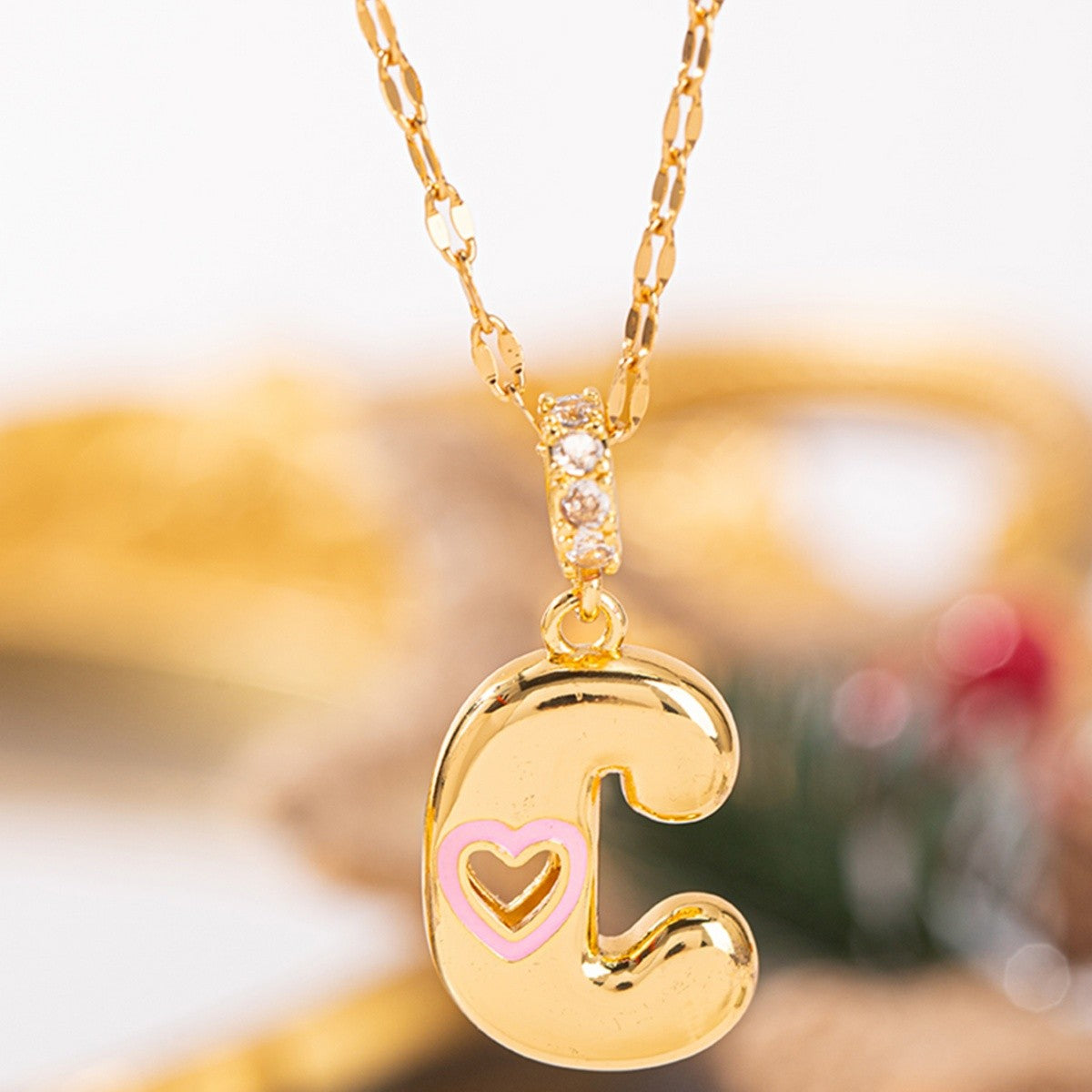 Pink Heart Initial H Necklace