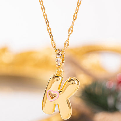 Pink Heart Initial H Necklace