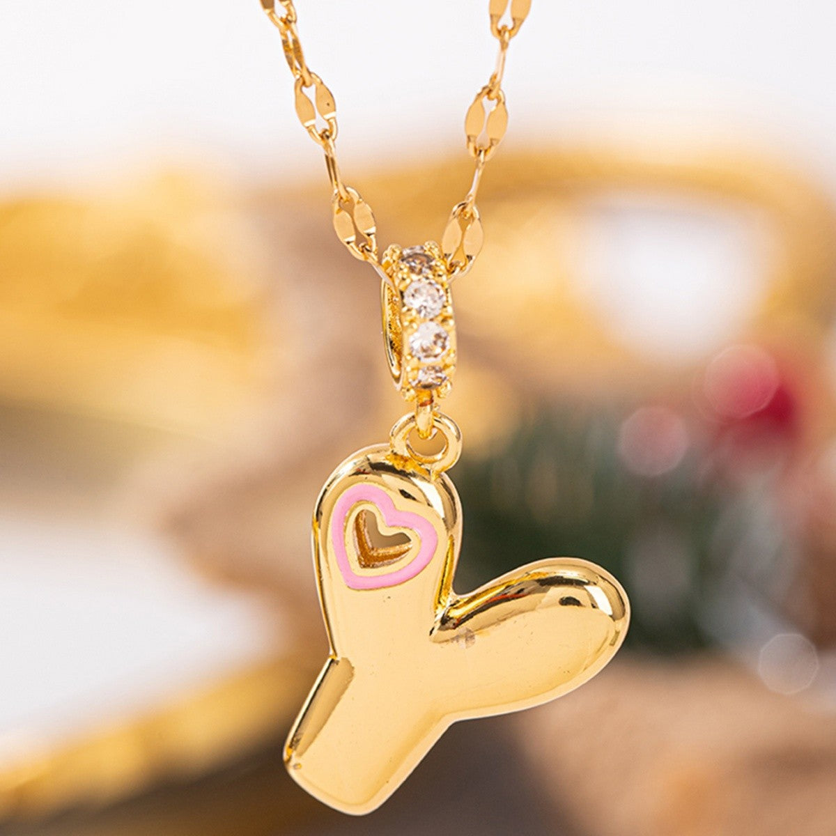 Pink Heart Initial H Necklace