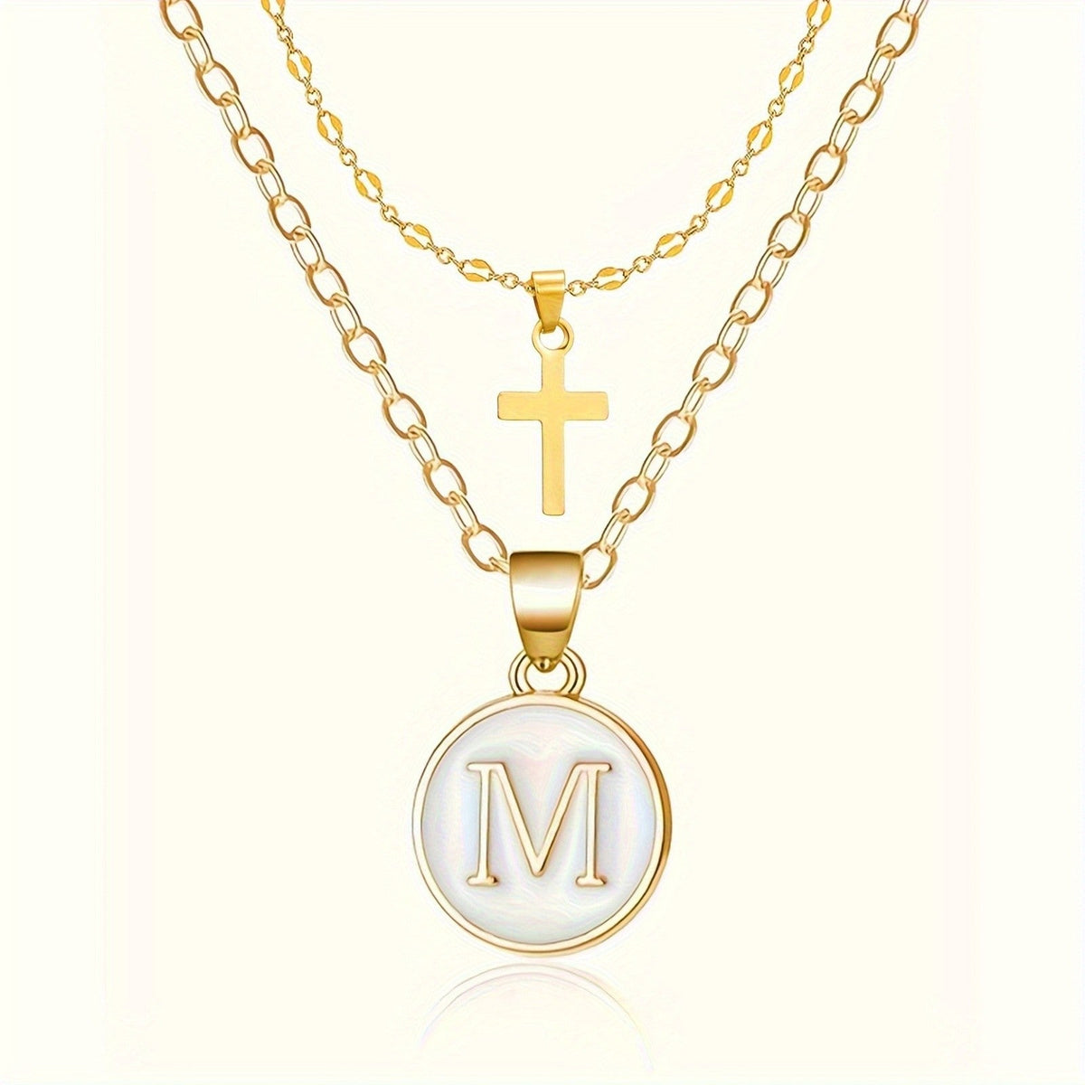Initial Cross Layered Necklace