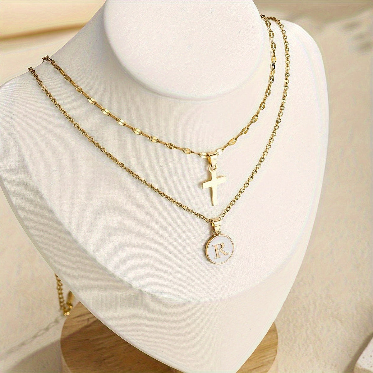 Initial Cross Layered Necklace