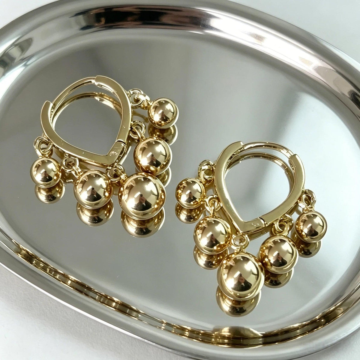 Gold-Tone Heart Bead Hoop Earrings