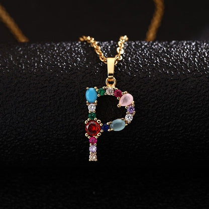 Multicolor Zircon Initial Necklace