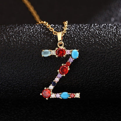Multicolor Zircon Initial Necklace